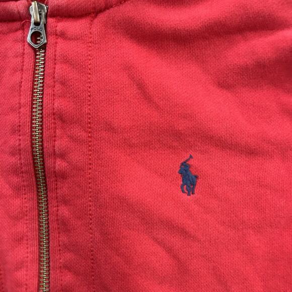 Vintage Polo Ralph Lauren Sweatshirt Hoodie Size Medium Red Full Zip Distress - Picture 7 of 11